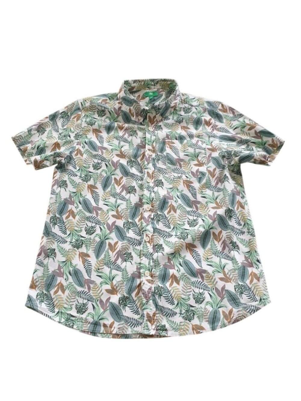 Dip Mens Hawaiian Leaf Print Button Down Shirt Short Sleeve Casual Lightweight